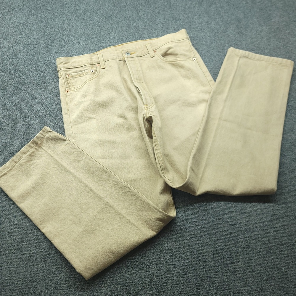 Levis 501 Original Fit Jeans Mens 38x36 Tan Khaki Straight Leg Cotton Denim